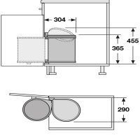Single waste bin, 15 litres, Hailo Mono (Installation behind hinged doors – Stainless steel)
