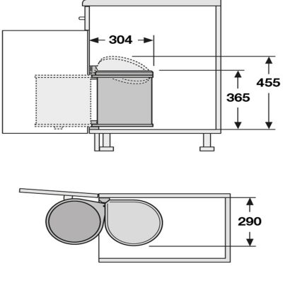 Single waste bin, 15 litres, Hailo Mono (Installation behind hinged doors – Stainless steel)