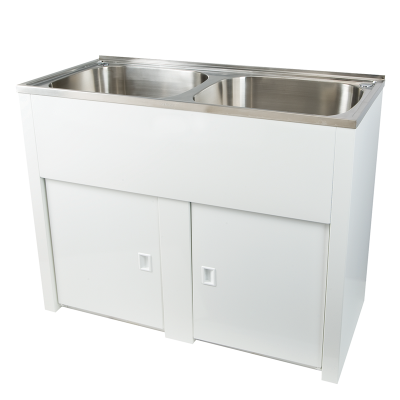 Everhard Classic 45L + 45L SS Twin Laundry Unit, 870Hx1120Wx515D, 90mm Basket Waste Included