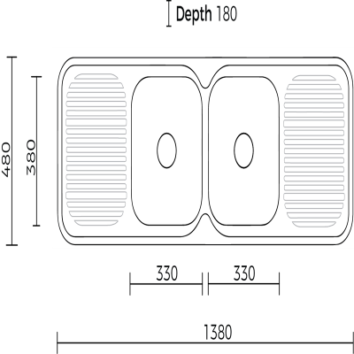 Everhard Classic Standard 1380 NTH 2 Bowl & 2 Drainer, 1380Lx480X180D, 90mm Basket Waste Included - Image 2