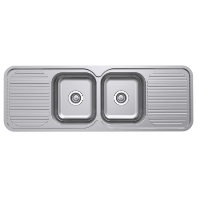 Everhard Classic Standard 1380 NTH 2 Bowl & 2 Drainer, 1380Lx480X180D, 90mm Basket Waste Included
