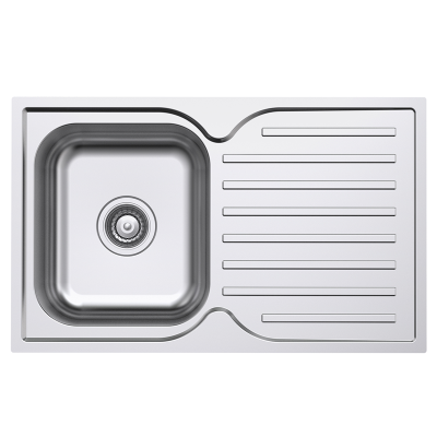 Everhard Classic Square 780 NTH Single Bowl & Drainer, 780Lx480Wx180D, 90mm Basket Waste Included