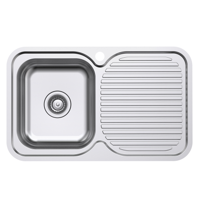 Everhard Classic Standard 780 1TH LH Single Bowl & Drainer, 780Lx480Wx180D, 90mm Basket Waste Included