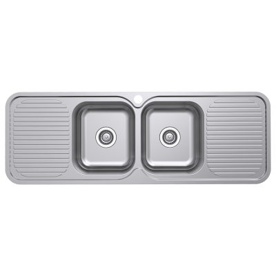 Everhard Classic Standard 1380 1TH 2 Bowl & 2 Drainer, 1380Lx480X180D, 90mm Basket Waste Included