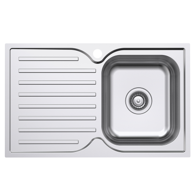 Everhard Classic Square 780 1TH RH Single Bowl & Drainer, 780Lx480Wx180D, 90mm Basket Waste Included