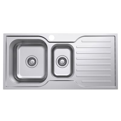 Everhard Classic Square 980 1TH LH 1.5 Bowl & Drainer, 980Lx480Wx180D, 90mm Basket Waste Included