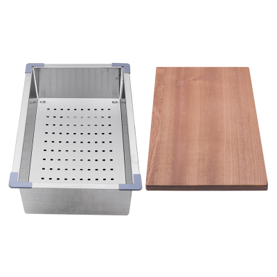 Everhard Excellence Squareline Accessories Kit (Stainless Colander v& Wodden Chopping Board)