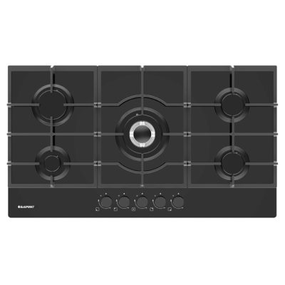 BLAUPUNKT COOKTOP GAS 90CM 5 BURNER BLACK GLASS CAST IRON TRIVETS